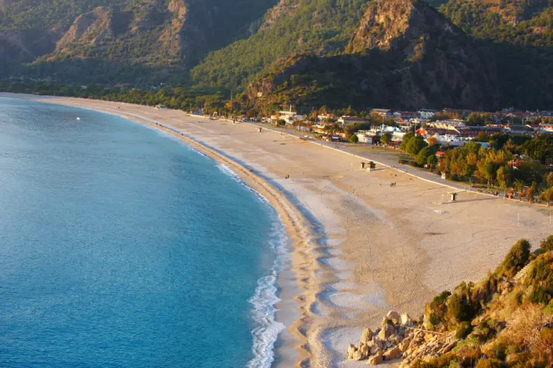 Aerial view of empty Oludeniz beach