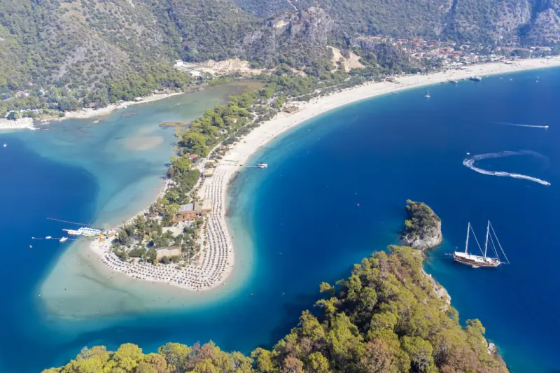 Oludeniz beach blue lagoon aerial Turkey