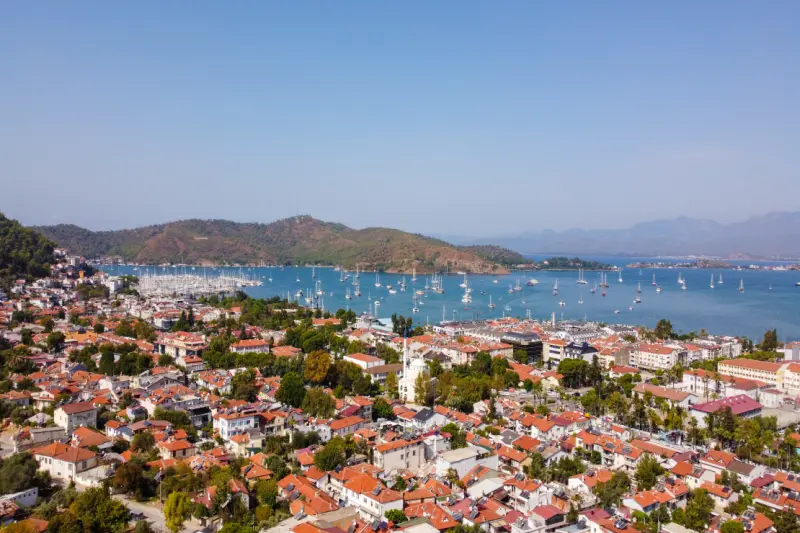 Aerial panoramic view of Fethiye Turkey on a sunny day