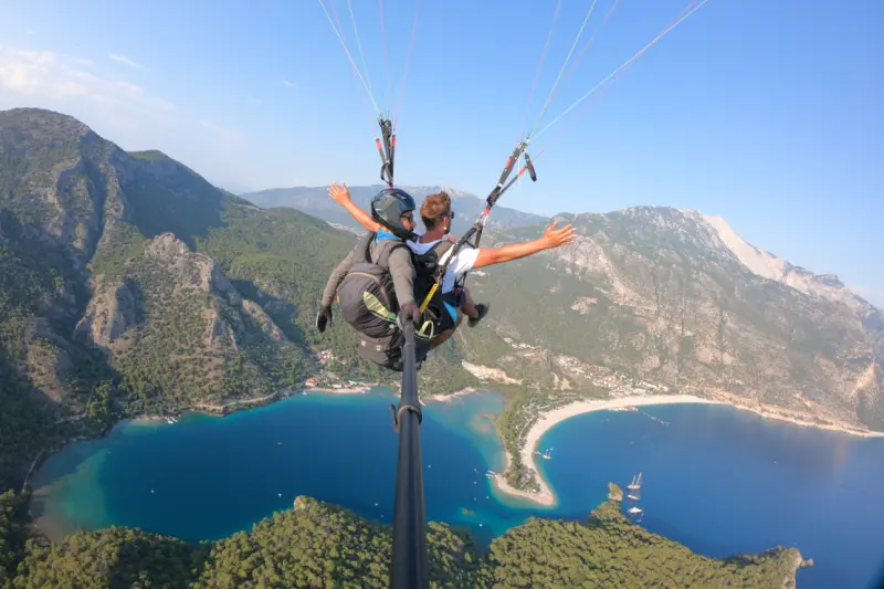 Fethiye Turkey paraglider flying above Oludeniz beach