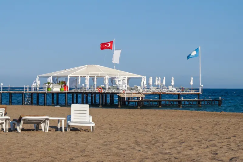 Aerial view of empty Oludeniz beach